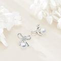 wholesale 925 Sterling Silver Bow Pearl Earrings, Elegant 16.6mm Pearl Dangle Earrings for Women-0-3