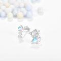 wholesale 925 Sterling Silver Moonstone Cat & Fishbone Stud Earrings - Adorable Animal  for Women Girls-0-1
