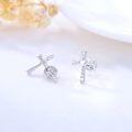 wholesale 14K White Gold  Cubic Zirconia Heart Cross Stud Earrings for Women Religious Ideas-0-3