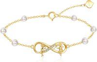 wholesale 14K Real Gold Sisters Infinity Bracelet - Hypoallergenic Adjustable Jewelry Gift for Women, Friends, Partners - 5.9-8.06 Inch Length, 6.6mm Heart Pendant - Christmas, Anniversary, Birthday Present-Sister Bracelet