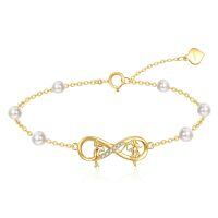 wholesale 14k Gold Infinity Two Girls Moissanite Pearl Bracelet-Sister Bracelet
