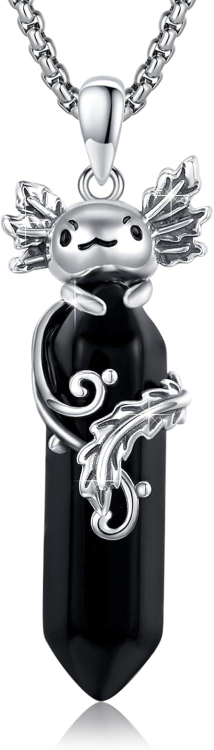 wholesale 925 Sterling Silver Gothic Black Crystal Axolotl Pendant Necklace for Women Men Gifts-0-0