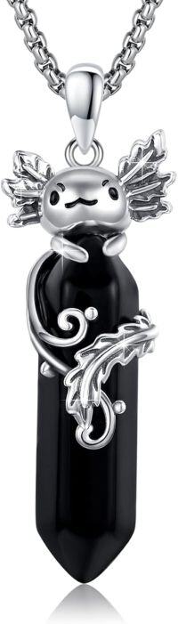 wholesale 925 Sterling Silver Gothic Black Crystal Axolotl Pendant Necklace for Women Men Gifts-Black Axolotl