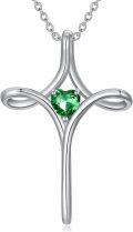 wholesale 925 Sterling Silver Green Heart Birthstone Cross Necklace for Women Christian Jewelry Confirmation Baptism Gift-0-0
