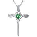 wholesale 925 Sterling Silver Green Heart Birthstone Cross Necklace for Women Christian Jewelry Confirmation Baptism Gift-0-0