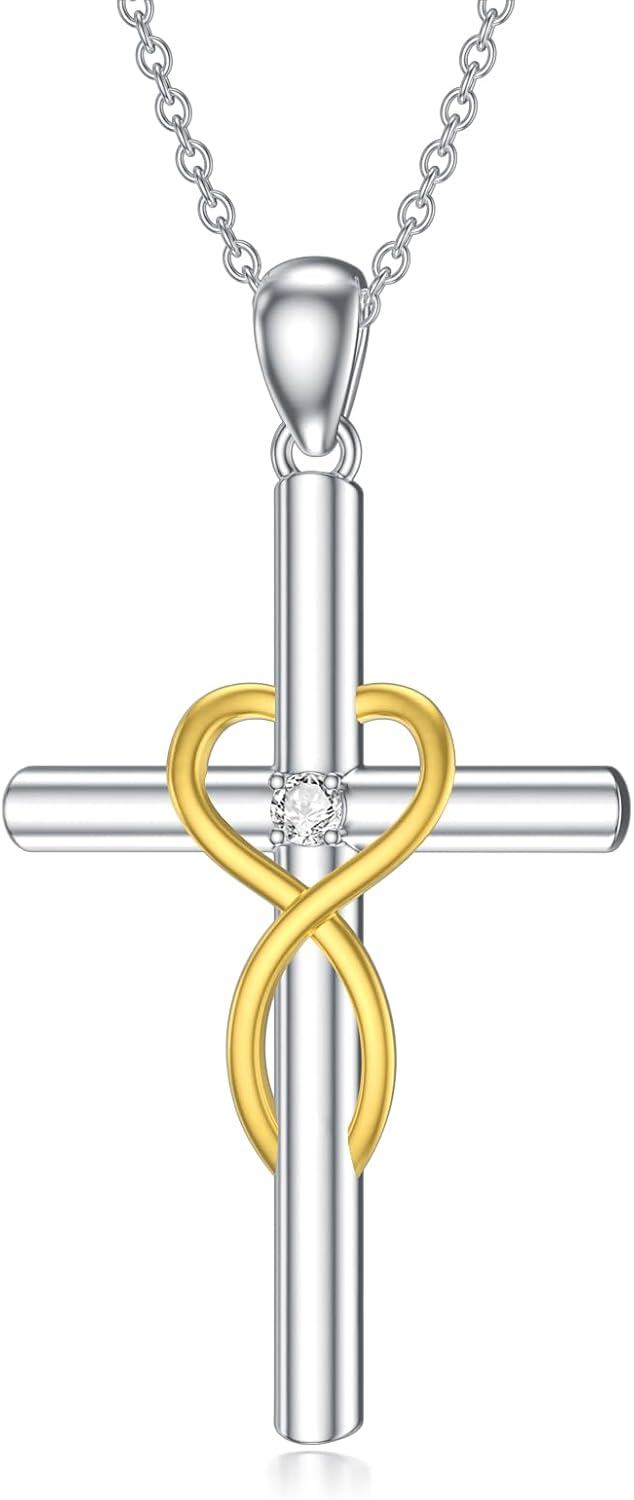 Sterling Silver Diamond Cross Necklace for Women-Type 18