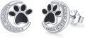 wholesale S925 Sterling Silver Cubic Zirconia Moon & Cat Paw Print Stud Earrings for Women-0-0