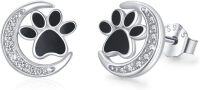wholesale S925 Sterling Silver Cubic Zirconia Moon & Cat Paw Print Stud Earrings for Women-Black