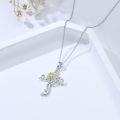 wholesale 925 Sterling Silver Floral Cross with Sunflower and Cubic Zirconia Pendant Necklace Gift for Women-0-3