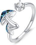 wholesale 925 Sterling Silver White Opal Mushroom Ring Adjustable Open Ring Jewelry Gift-0-0