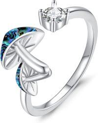 wholesale 925 Sterling Silver White Opal Mushroom Ring Adjustable Open Ring Jewelry Gift-Abalone Shell