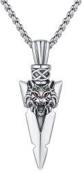 wholesale 925 Sterling Silver Wolf Head Arrowhead Pendant Necklace  Norse Viking Jewelry-0-0