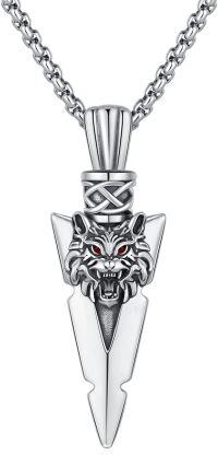 wholesale 925 Sterling Silver Wolf Head Arrowhead Pendant Necklace  Norse Viking Jewelry-F-Silver(Wolf)