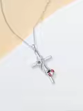 TOUPOP 925 Sterling Silver Crystal Cross Animal Necklace-0-3