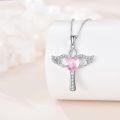 wholesale 925 Sterling Silver Pink Heart Angel Wings Pendant Necklace for Women and Girls-0-1
