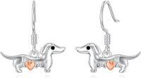 wholesale 925 Sterling Silver Dachshund Dog Love Heart Drop Earrings Gift for Women Girls-Dachshund Earrings