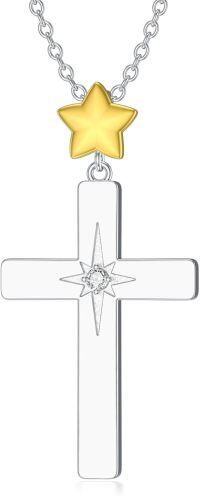 wholesale 925 Sterling Silver Star and Cross Pendant Necklace with Cubic Zirconia for Women-Type 10