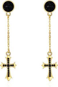 wholesale 925 Sterling Silver Black Stone Celtic Cross Drop Dangle Earrings Irish Fashion s for Women-Cross-Black Gold Chain