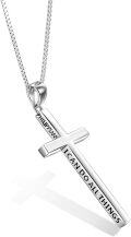 wholesale 925 Sterling Silver & White Gold Plated Minimalist Cross Necklace Engraved Philippians 4:13 - 31.9mm Pendant, 20 Chain, Hypoallergenic Christian Jewelry Gift for Women-0-0