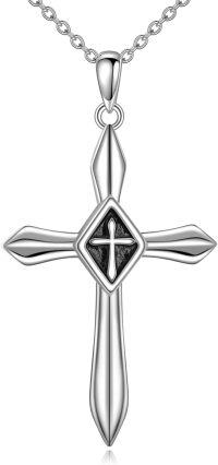 wholesale 925 Sterling Silver Origami Cross Pendant Necklace with Black Stone Accents for Women and Men-A.Cross