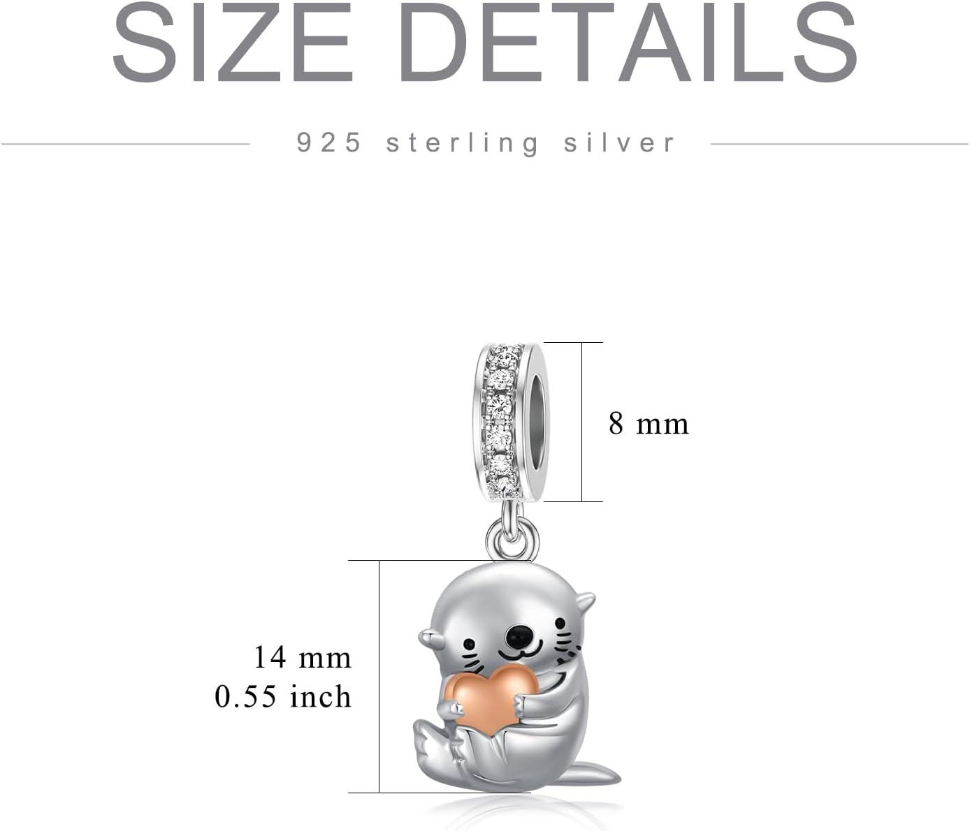 wholesale 925 Sterling Silver Sea Otter Heart Pendant Charm Necklace Bracelet DIY Crafting Supplies Jewelry Making Kit Accessories Gift Box Set 3D Enamel Artwork Handmade Crafted Design Made in USA-0-3