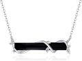 wholesale  Sterling Silver Black Onyx Horizontal Bar Necklace with Branch Design, 30mm Pendant, 18+2 Chain, Elegant Gift for Women-0-0
