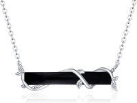 wholesale  Sterling Silver Black Onyx Horizontal Bar Necklace with Branch Design, 30mm Pendant, 18+2 Chain, Elegant Gift for Women-F-Black Onyx