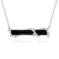 wholesale 925 Sterling Silver Leaf Vine Black Onyx Bar Pendant Necklace For Women-0-0