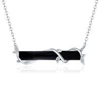 wholesale 925 Sterling Silver Leaf Vine Black Onyx Bar Pendant Necklace For Women-F-Black Onyx