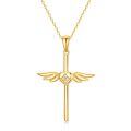 wholesale 14K Gold Angel Wing Heart Faith Cross Pendant Necklace for Women - Baptism Gift for Mom or Wife-0-0