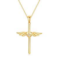 wholesale 14K Gold Angel Wing Heart Faith Cross Pendant Necklace for Women - Baptism Gift for Mom or Wife-Angle Wings Cross