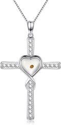 wholesale 925 Sterling Silver Cross with Heart and Yellow Stone Pendant Necklace for Women Christian s-0-0