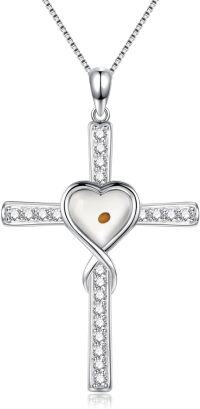 wholesale 925 Sterling Silver Cross with Heart and Yellow Stone Pendant Necklace for Women Christian s-C01 - Mustard Seed Cross (White Gold)
