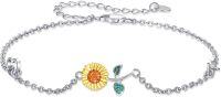 wholesale 925 Sterling Silver Sunflower Charm Bracelet with Enamel Leaves - Mothers Day Gifts for Her-Sunflower Bracelet（one）