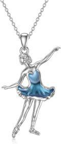 wholesale 925 Sterling Silver Blue Enamel Ballet Dancer Pendant Necklace Gifts for Women-0-0