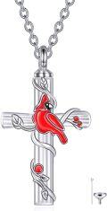 wholesale TOUPOP Red Cardinal Urn Necklace For Ashes S925 Sterling Silver Crystal Cremation Jewelry Bird Memorial -0-0
