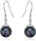 wholesale 925 Sterling Silver Purple Black Pearl Double Drop Dangle Earrings for Women-0-0