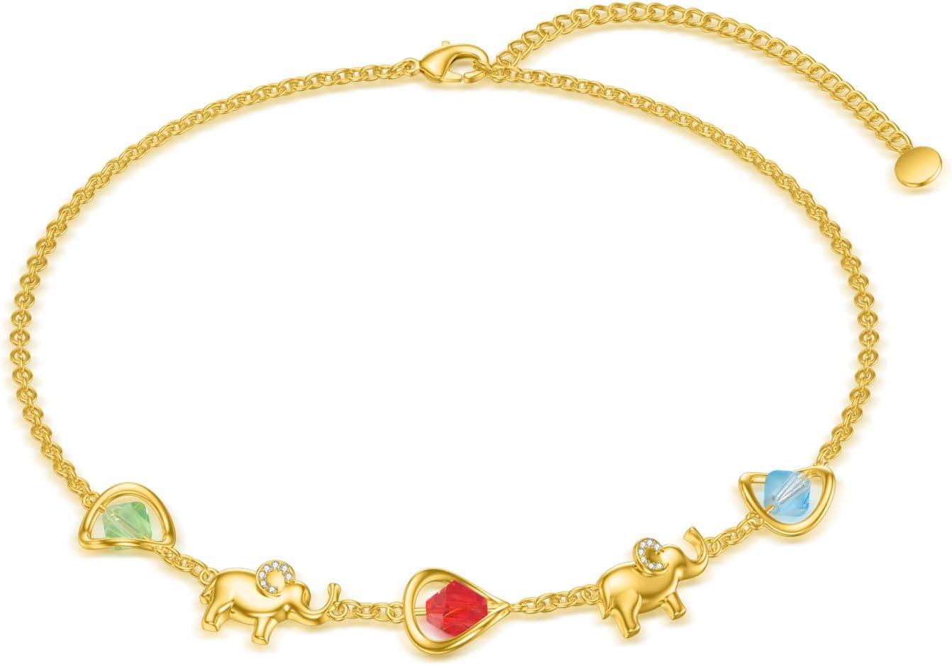 Sterling Silver Birthstone Women s Anklet Bracelets Infinity Butterfly Evil Eye Turtle Pineapple Starfish Heart-Bracelet 7"-9"-Elephant Bracelet
