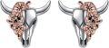 wholesale 925 Sterling Silver Cow Skull with Flowers Stud Earrings for Women-0-0