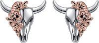 wholesale 925 Sterling Silver Cow Skull with Flowers Stud Earrings for Women-Cow Skull