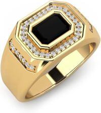 wholesale 925 Sterling Silver Men's Black Onyx And Zircon Octagonal Ring-black onyx