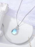 wholesale 925 Sterling Silver Blue Opal Leaf Design Halo Pendant Necklace-0-2