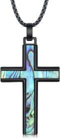 wholesale Black 925 Sterling Silver Abalone Shell Inlay Cross Pendant Necklace for Men & Women-0-0