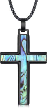wholesale Black 925 Sterling Silver Abalone Shell Inlay Cross Pendant Necklace for Men & Women-G01-Black Cross(Abalone Shell)