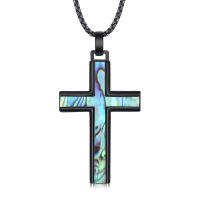 wholesale 925 Sterling Silver Cross Necklace With Abalone Shell-G01-Black Cross(Abalone Shell)