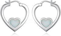 wholesale 925 Sterling Silver Heart-Shaped Blue and White Opal Hoop Earrings-White Opal