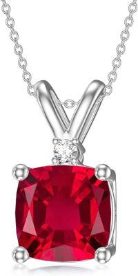 wholesale Sterling Silver 2ct Cushion Cut Gemstone Pendant Necklace for Women-Ruby