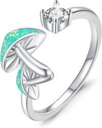 wholesale 925 Sterling Silver White Opal Mushroom Ring Adjustable Open Ring Jewelry Gift-Green Opal