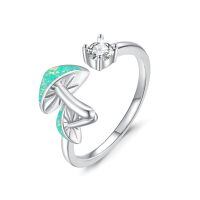 wholesale 925 Sterling Silver Open Mushroom Opal Rings Wholesale With Clear Gemstone-Green Opal