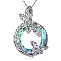 TOUPOP Sterling Silver Crystal Dragonfly Butterfly Pendant Necklace-style_name:A-Dragonfly Necklace-Purple Circle Crystal